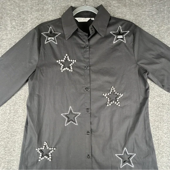 Black Star Embellished/ Embroidered Button Down Shirt Size S - Picture 1 of 12